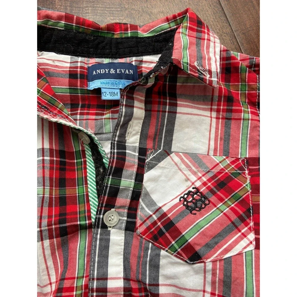 Andy and Evan‎ plaid Christmas onesie 12-18 mos fall